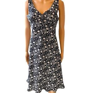 Express Vtg Y2K Floral Babydoll Midi Slip Dress Sz 7/8 Fairy Goth Black White